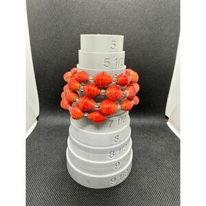 Vintage Handmade Orange Paper Bead Wrap Bracelet Boho Memory Wire Statement